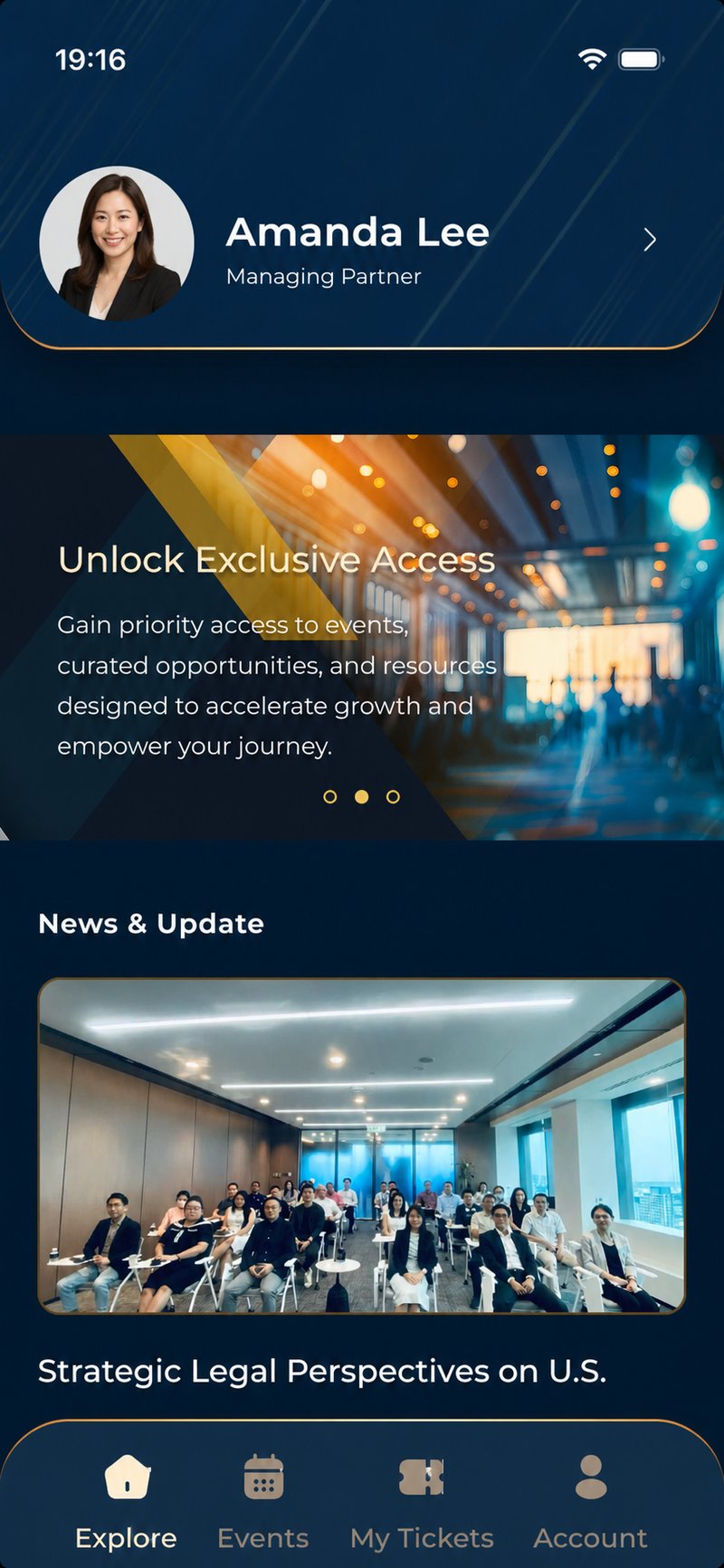 Robinhood Club app, Explore screen with member profile, exclusive access banner, and news feed